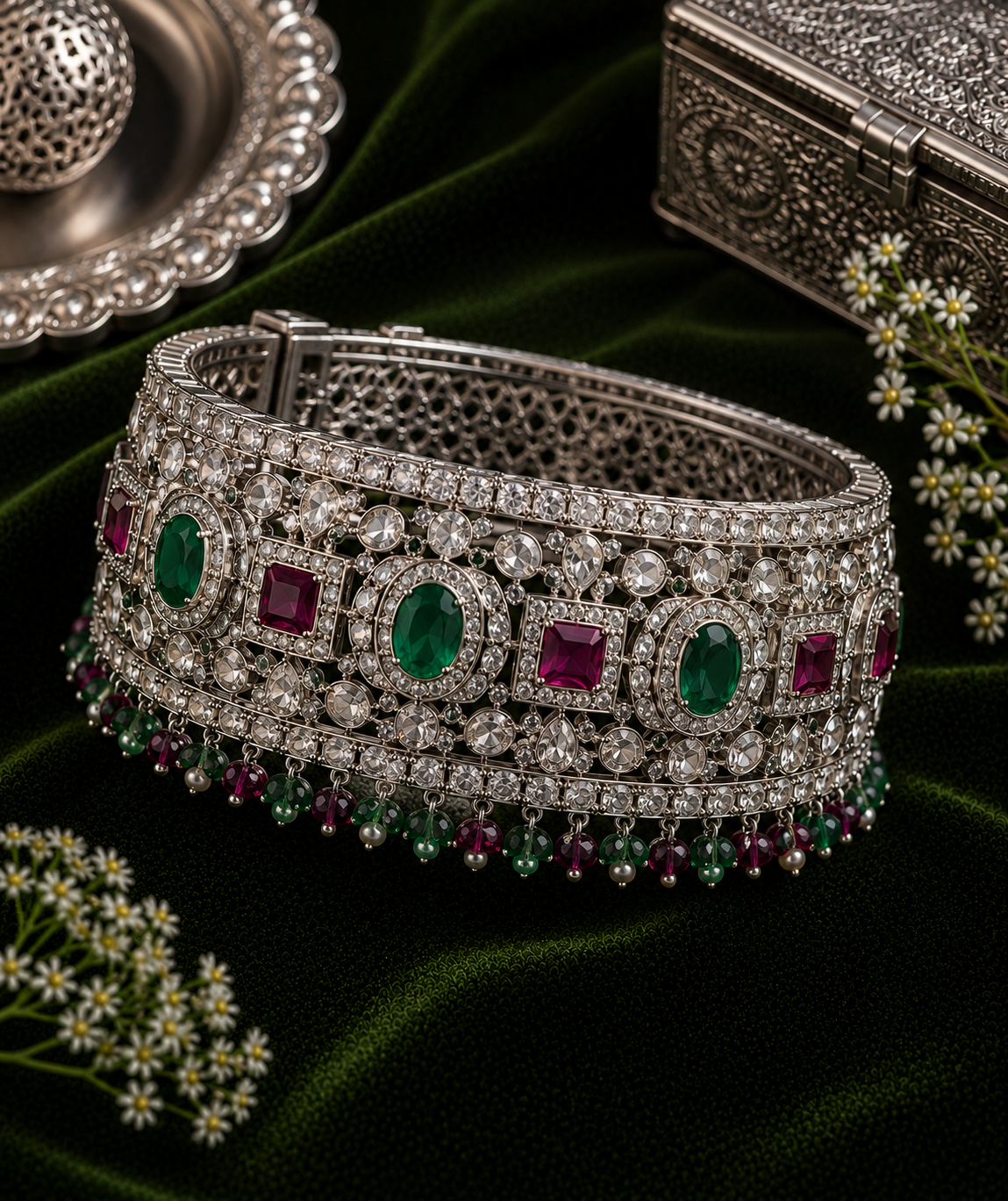 Silver Zircon With Semi Precious Stones