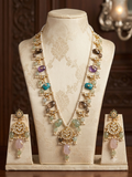 LONG POLKI KUNDAN MALA SET WITH SEMI PRECIOUS STONES
