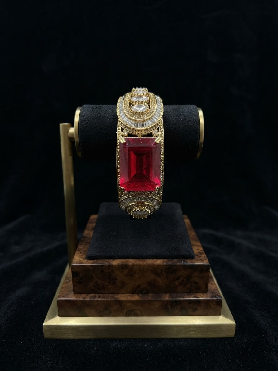 Ruby with Moissanite openable bangle bracelet